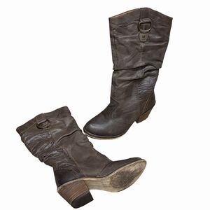 Steve Madden Gammbble Women’s 6 Brown Leather Slouch Boots Western Block Heel